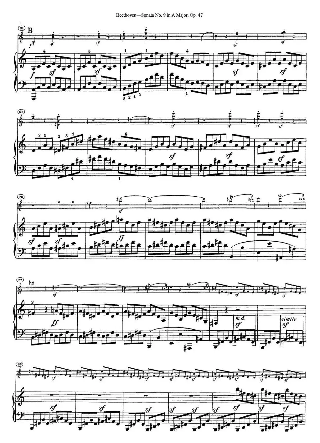 Violin Sonata No.9 in A Major Op.47（小提琴+钢琴伴奏）