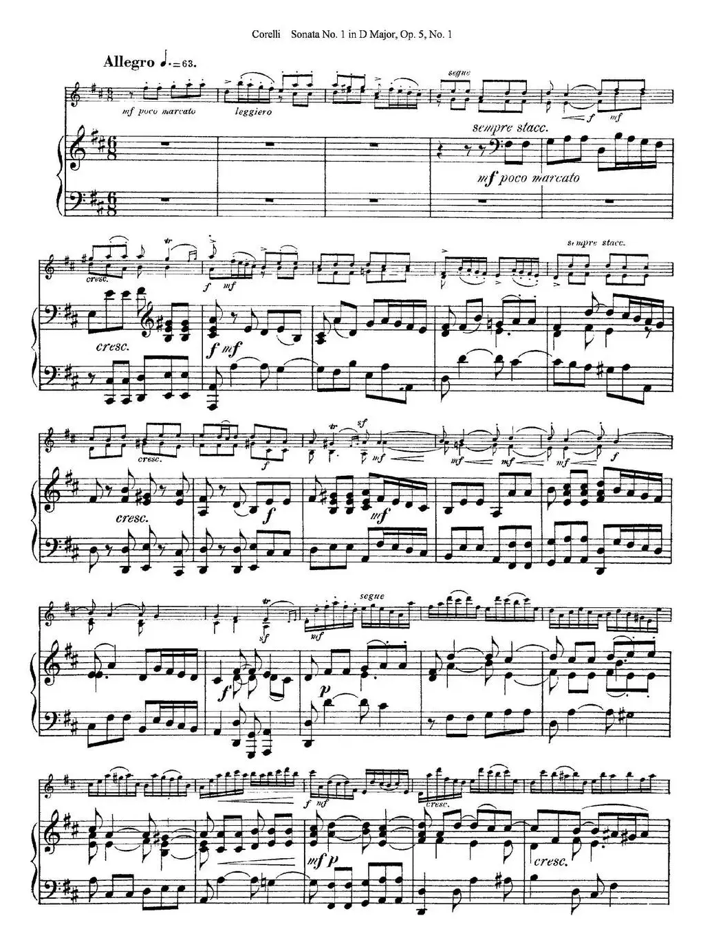 Sonata No.1 in D MajorOp.5 No.1（小提琴+钢琴伴奏）