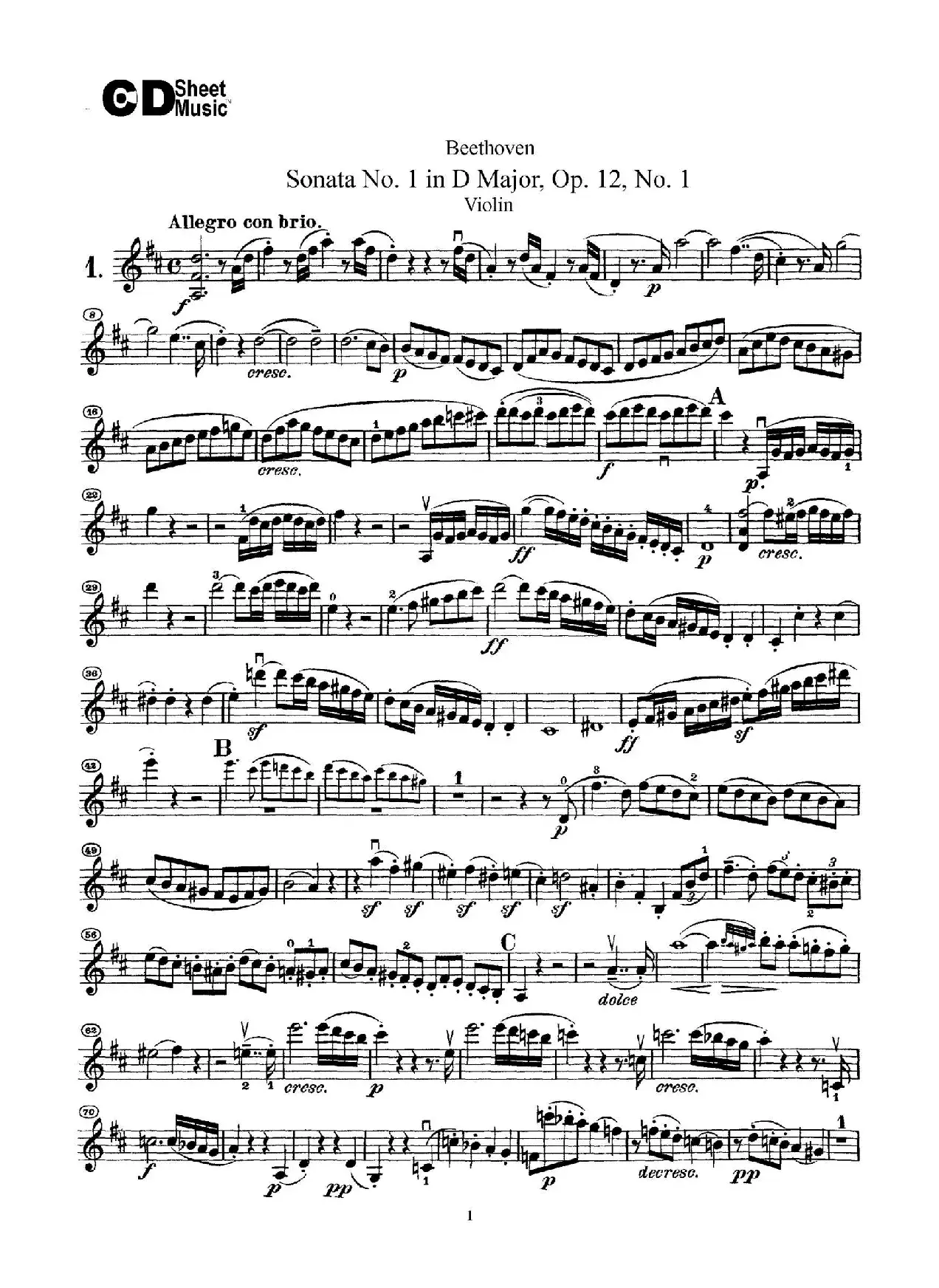D大调第一小提琴奏鸣曲