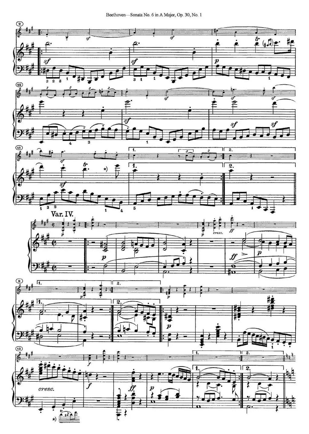 Violin Sonata No.6 in A Major Op.30 No.1（小提琴+钢琴伴奏）