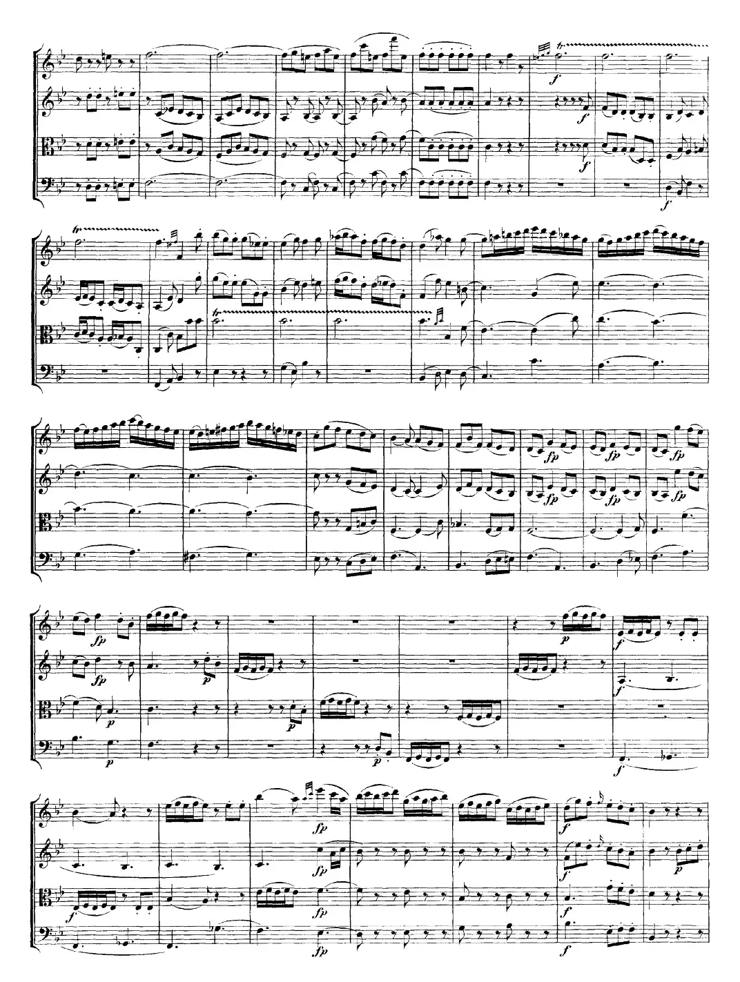 Mozart《Quartet No.17 in Bb Major,K.458》（总谱）