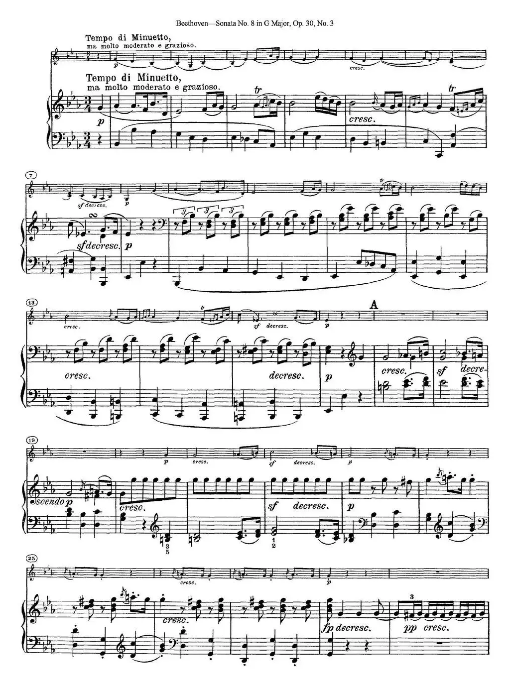 Violin Sonata No.8 in G Major Op.30 No.3（小提琴+钢琴伴奏）