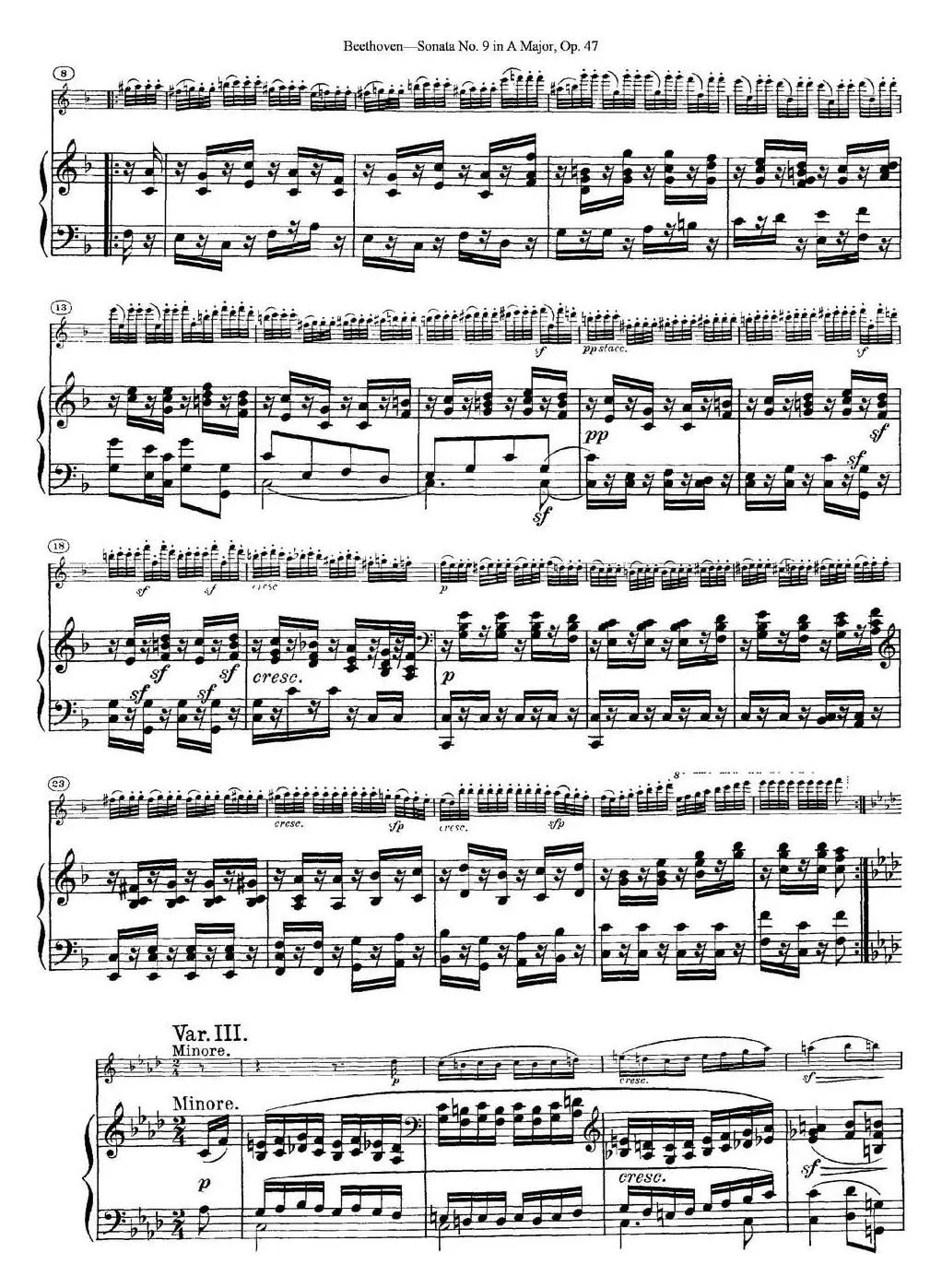 Violin Sonata No.9 in A Major Op.47（小提琴+钢琴伴奏）