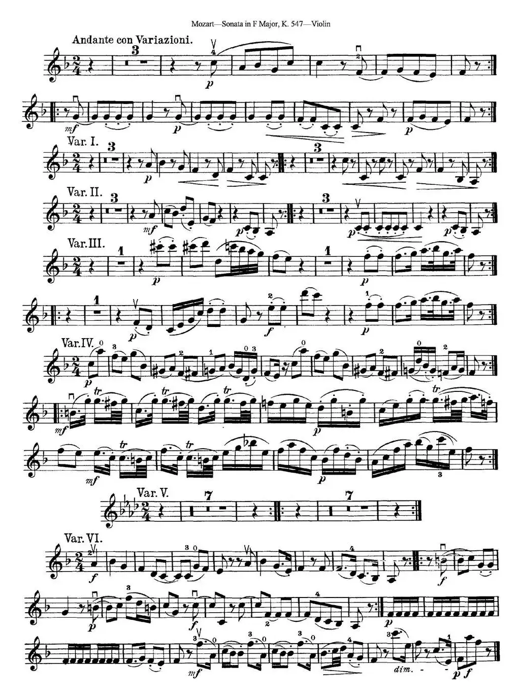 Violin Sonata in F Major K.547