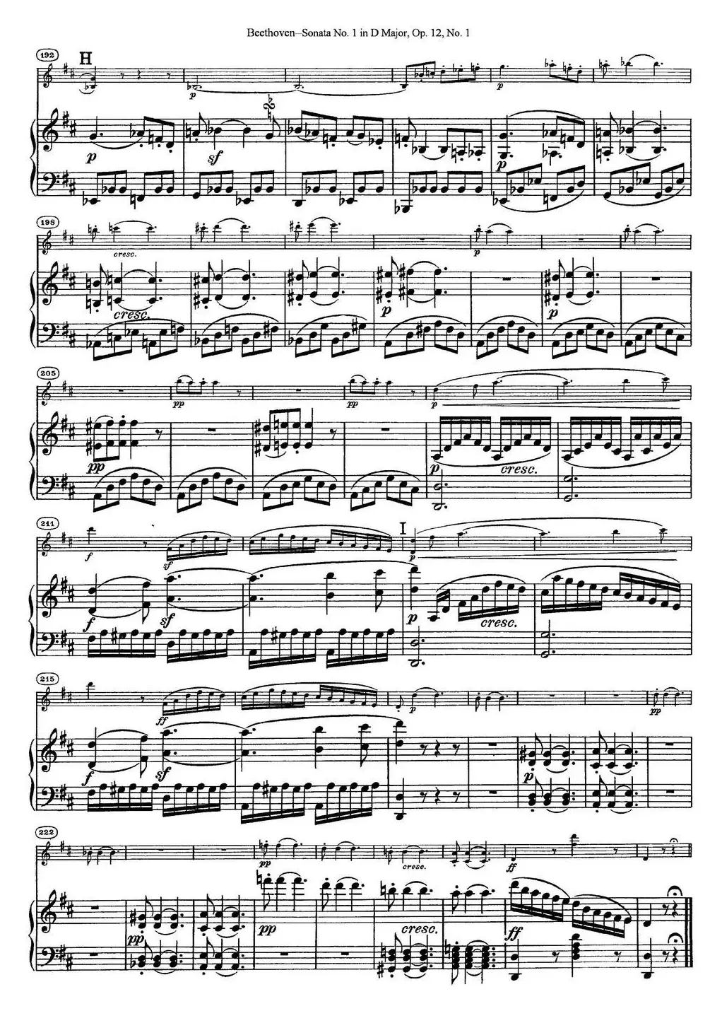 Violin Sonata No.1 in D Major Op.12 No.1（小提琴+钢琴伴奏）