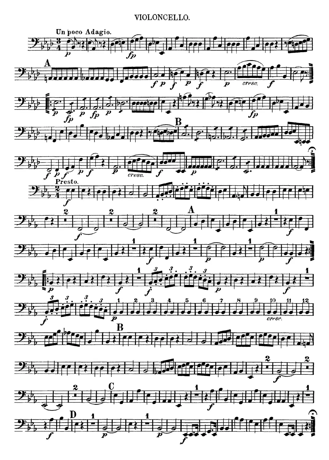 Mozart《Quartet No.7 in Eb Major,K.160》（Cello分谱）