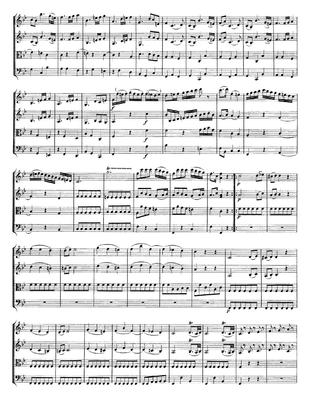 Mozart《Quartet No.12 in Bb Major,K.172》（总谱）