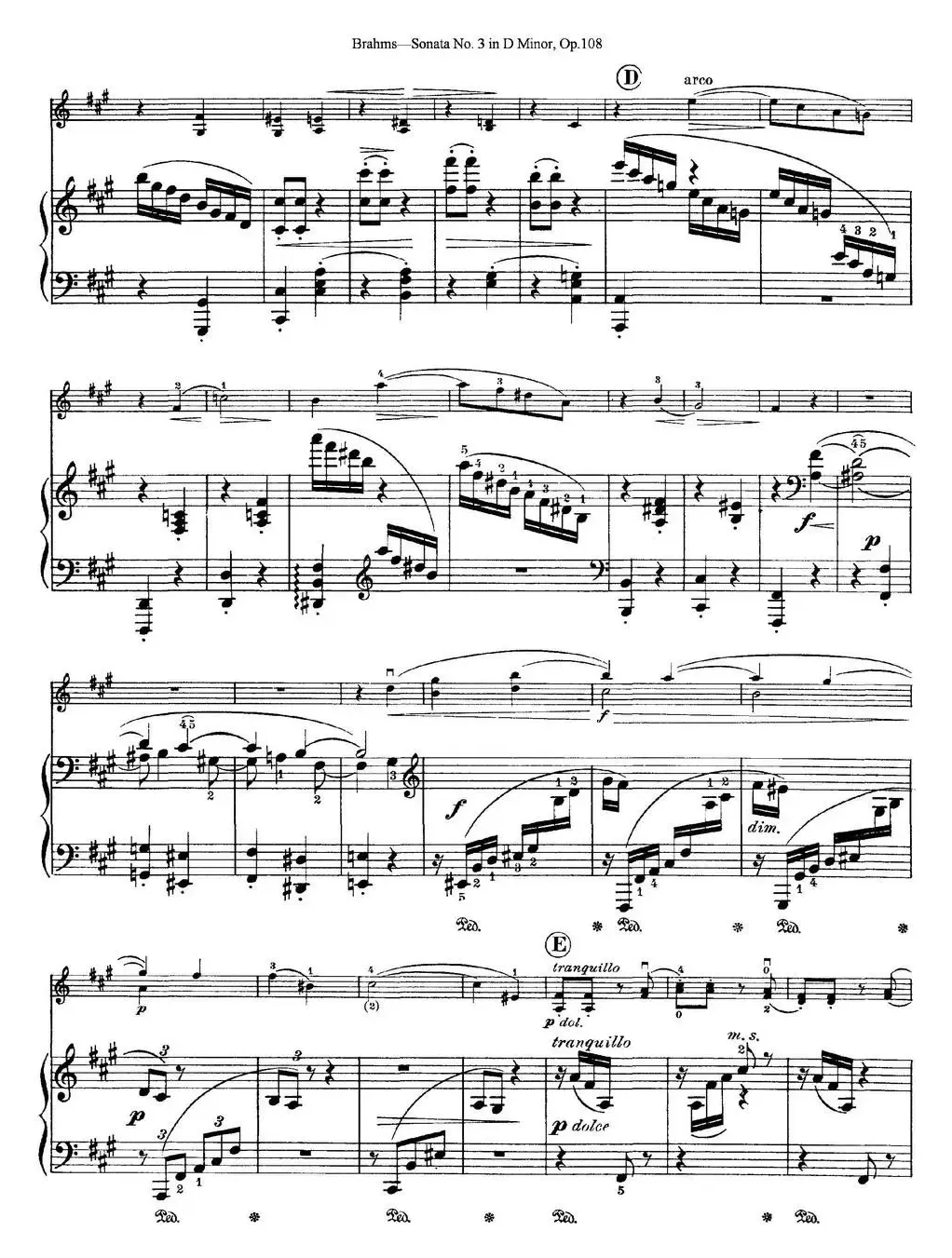 Violin Sonata No.3 in D Minor Op.108（小提琴+钢琴伴奏）