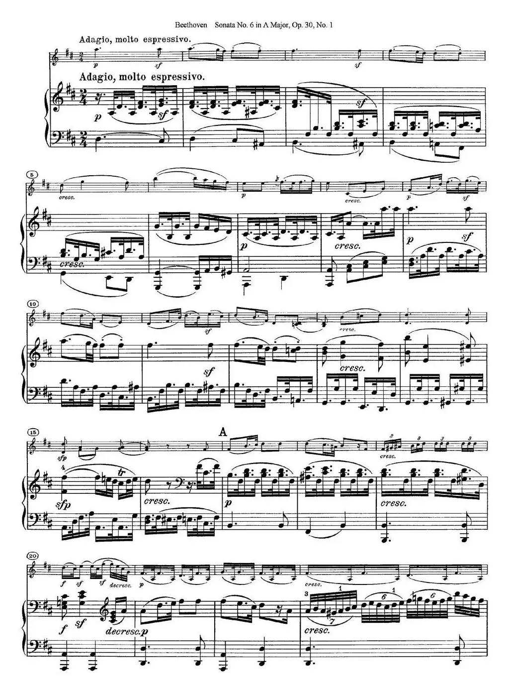 Violin Sonata No.6 in A Major Op.30 No.1（小提琴+钢琴伴奏）