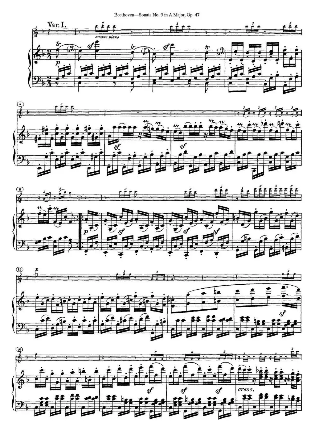 Violin Sonata No.9 in A Major Op.47（小提琴+钢琴伴奏）