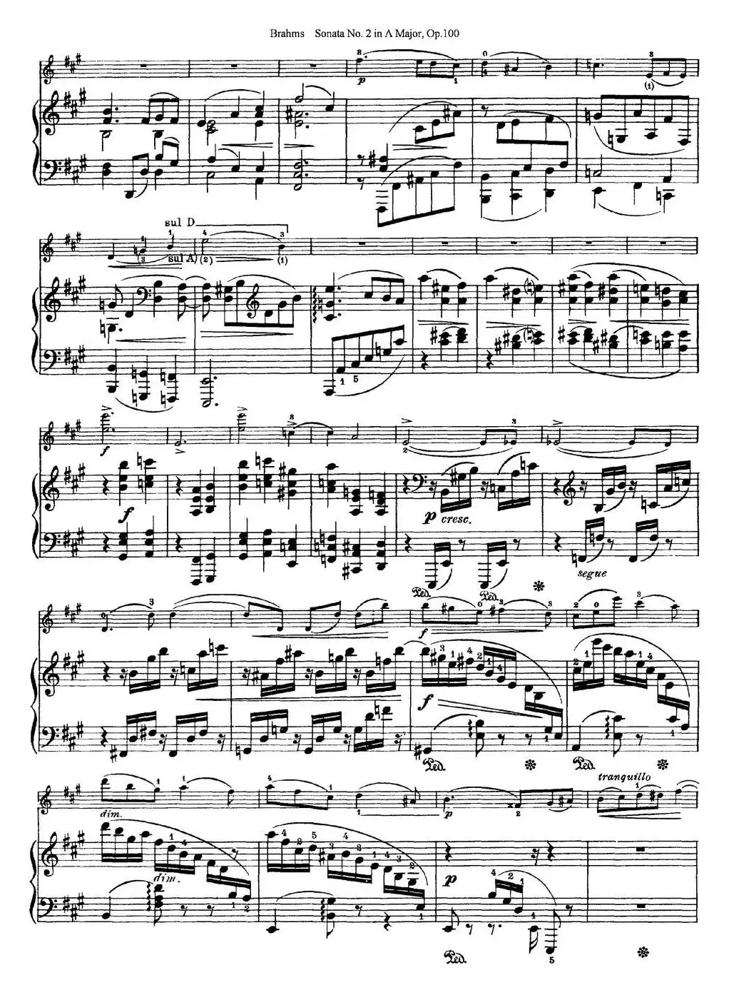 Violin Sonata No.2 in A Major Op.100（小提琴+钢琴伴奏）