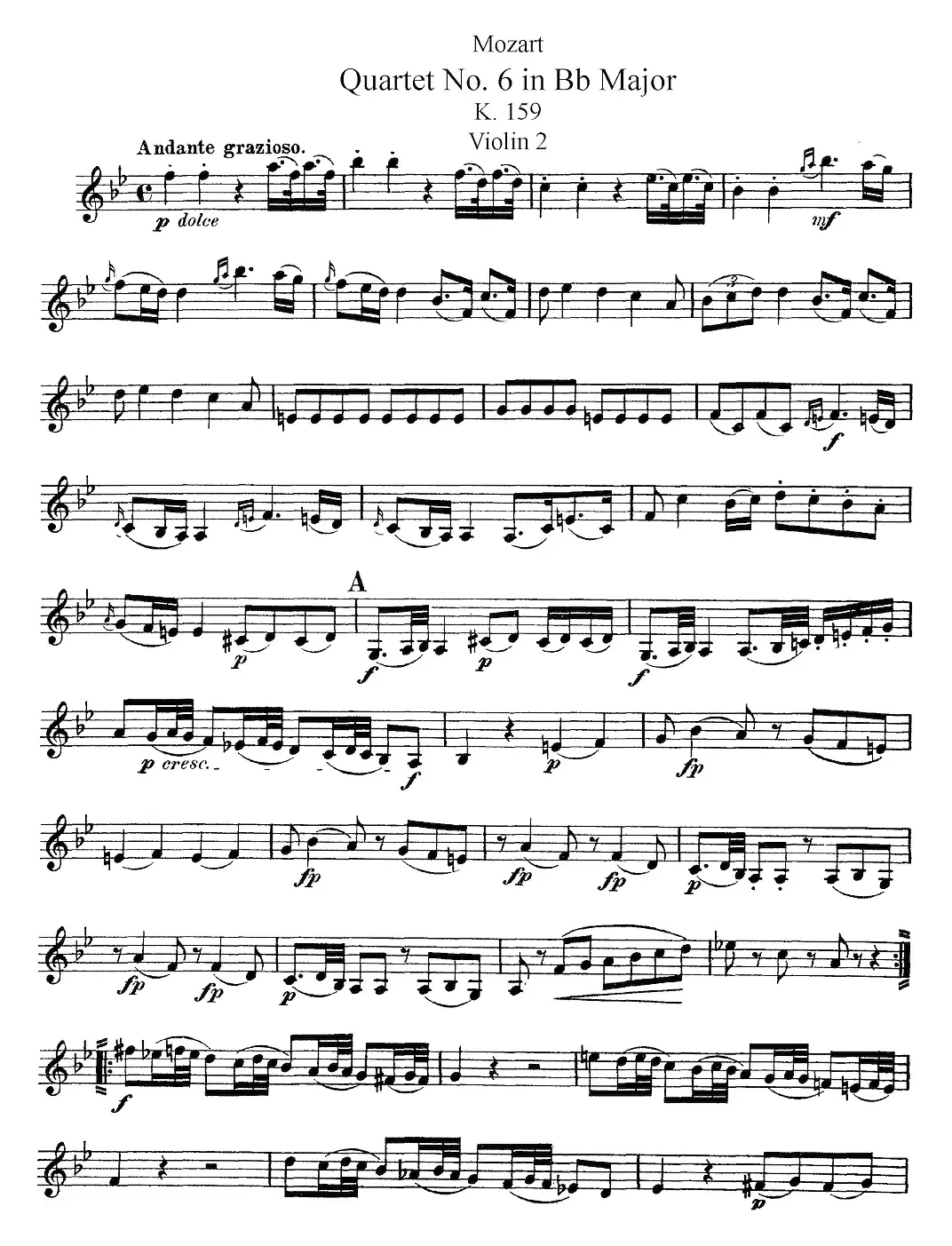 Mozart《Quartet No.6 in Bb Major,K.159》（Violin 2分谱）