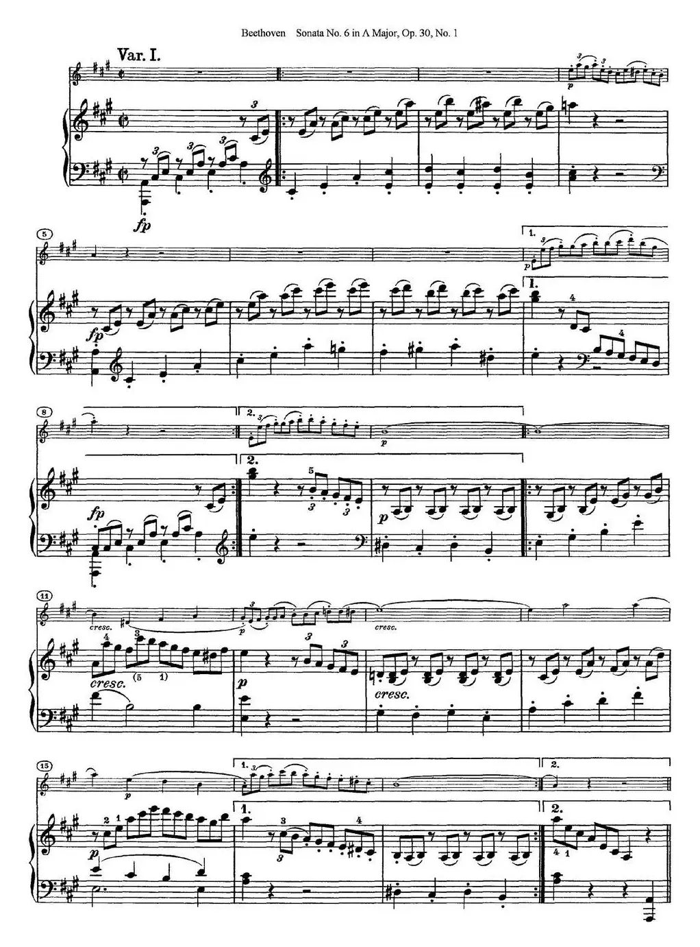 Violin Sonata No.6 in A Major Op.30 No.1（小提琴+钢琴伴奏）