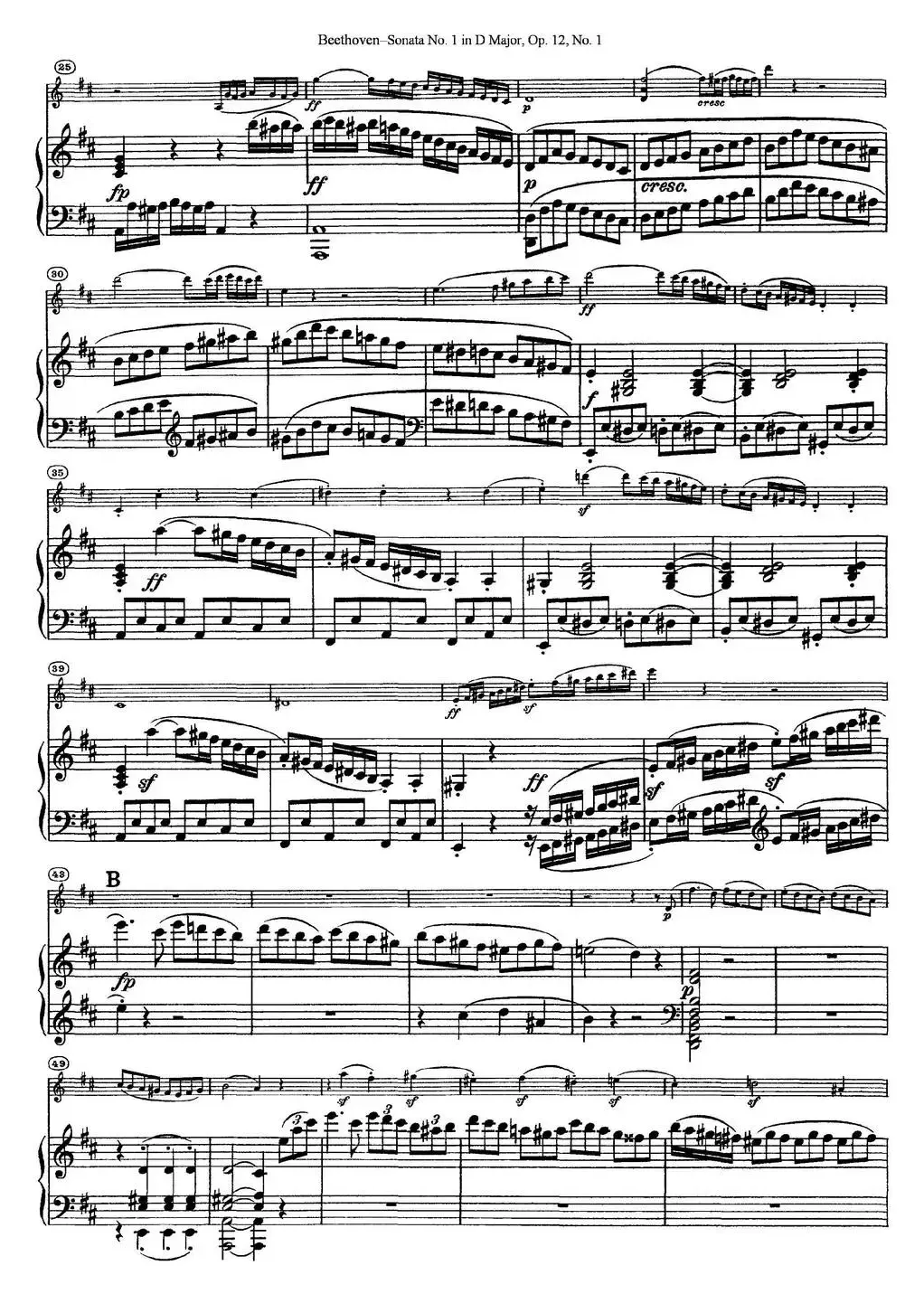 Violin Sonata No.1 in D Major Op.12 No.1（小提琴+钢琴伴奏）