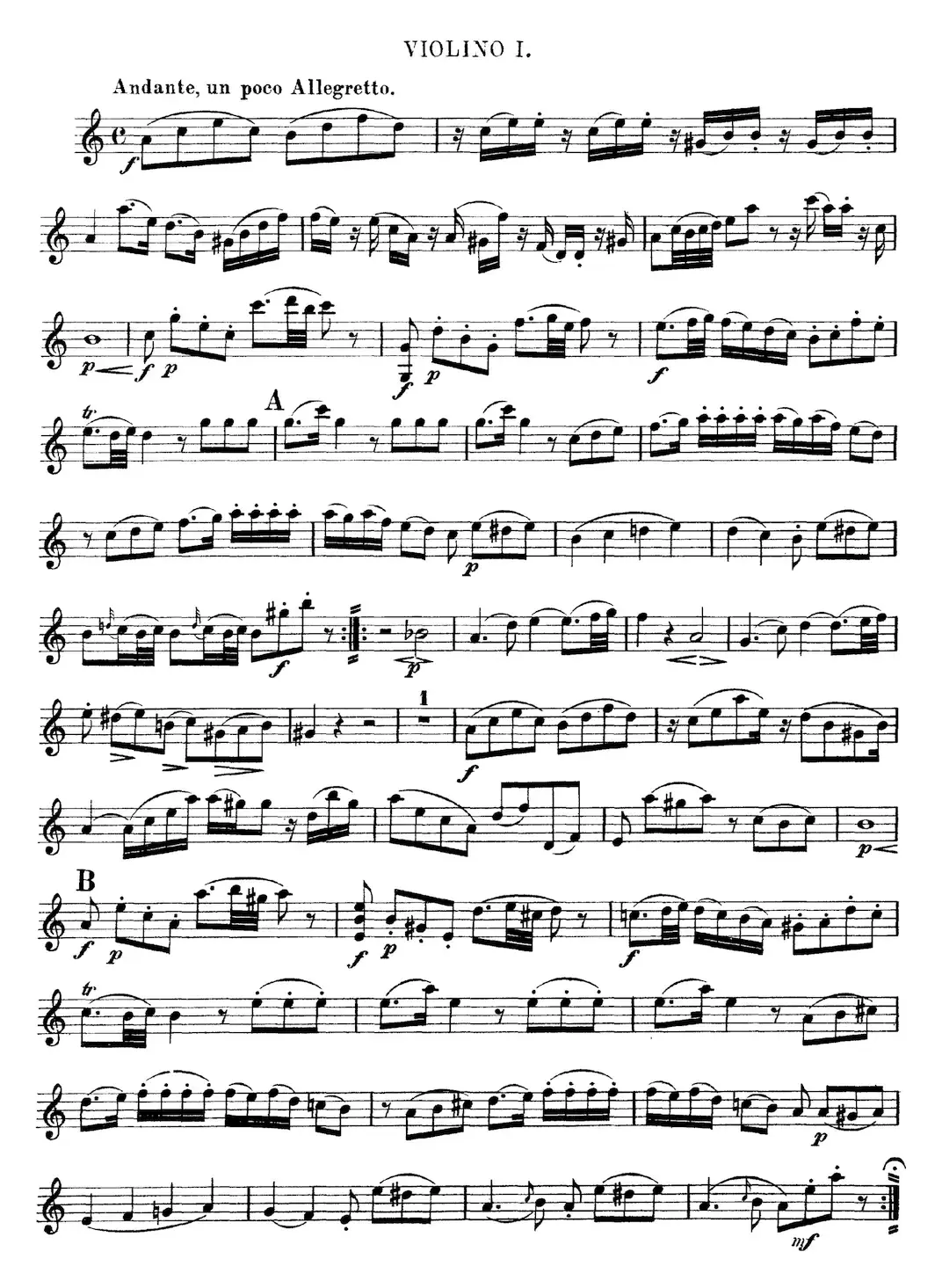 Mozart《Quartet No.5 in F Major,K.158》（Violin 1分谱）