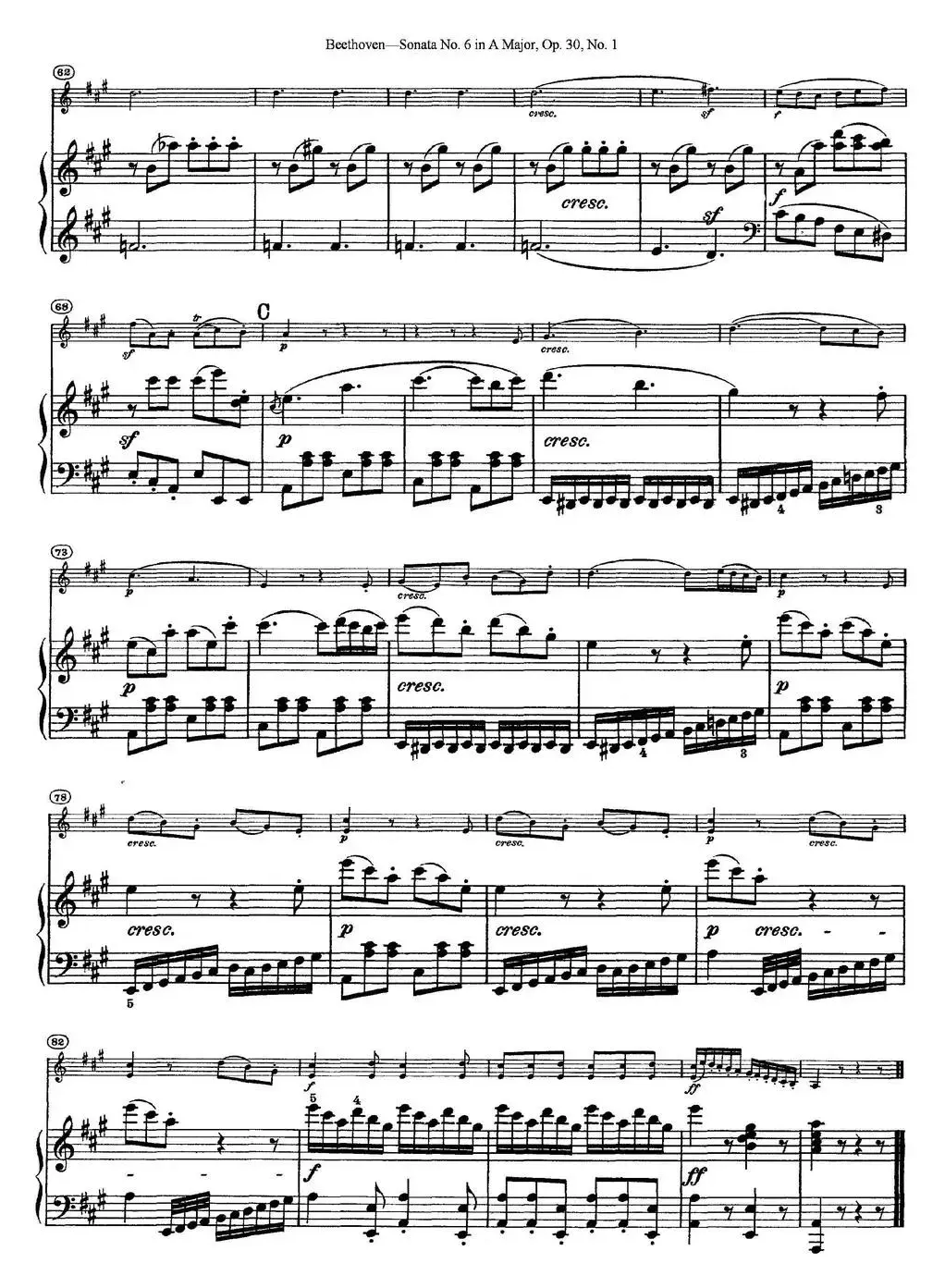 Violin Sonata No.6 in A Major Op.30 No.1（小提琴+钢琴伴奏）