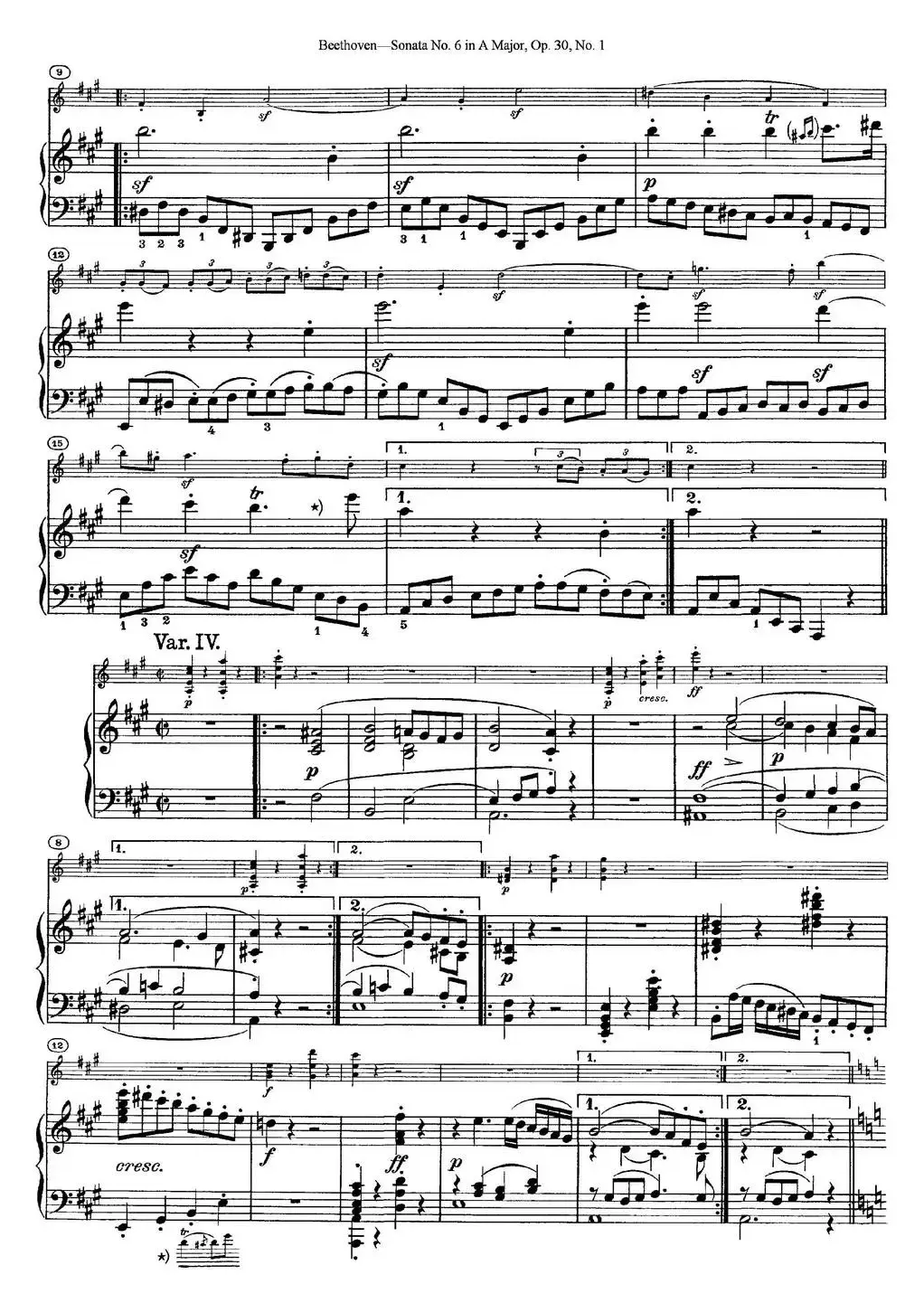 Violin Sonata No.6 in A Major Op.30 No.1（小提琴+钢琴伴奏）