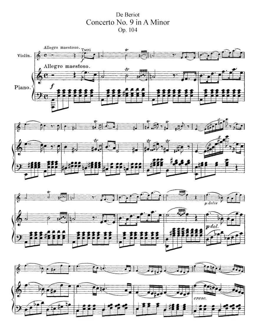 Beriot《Concerto No.9 in A Minor》Op.104（贝里奥《A小调第九小提琴协奏曲》Op.104、小提琴+钢琴伴奏）