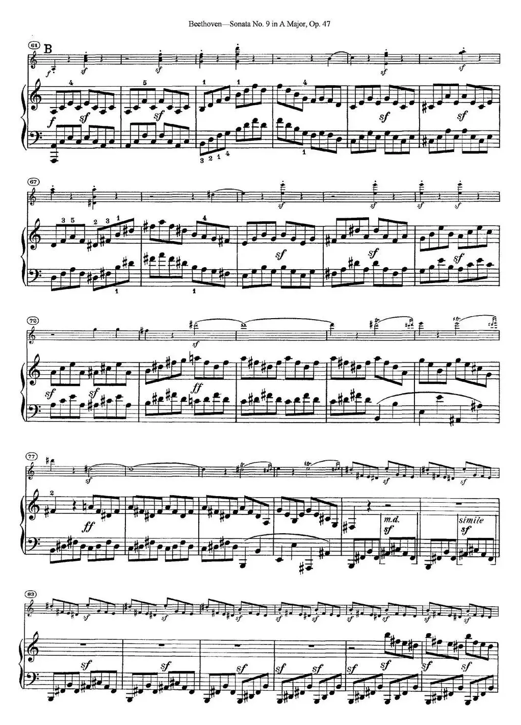 Violin Sonata No.9 in A Major Op.47（小提琴+钢琴伴奏）