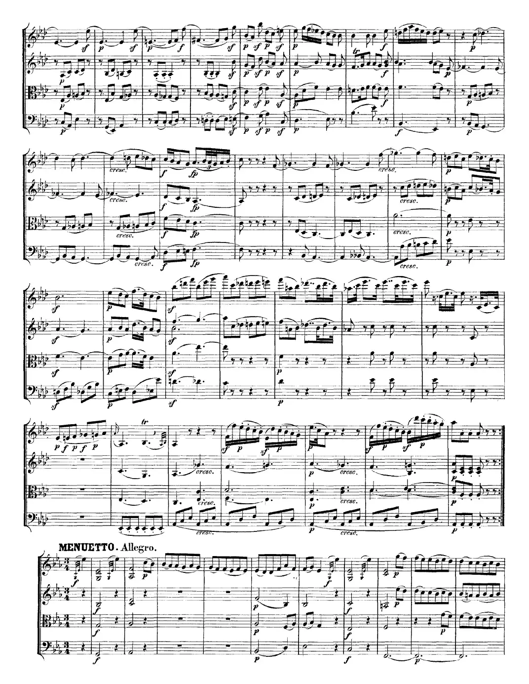 Mozart《Quartet No.16 in Eb Major,K.428》（总谱）