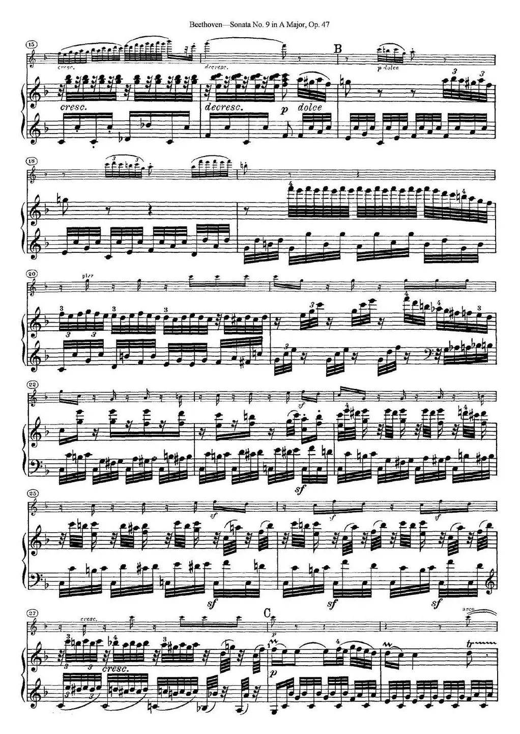 Violin Sonata No.9 in A Major Op.47（小提琴+钢琴伴奏）