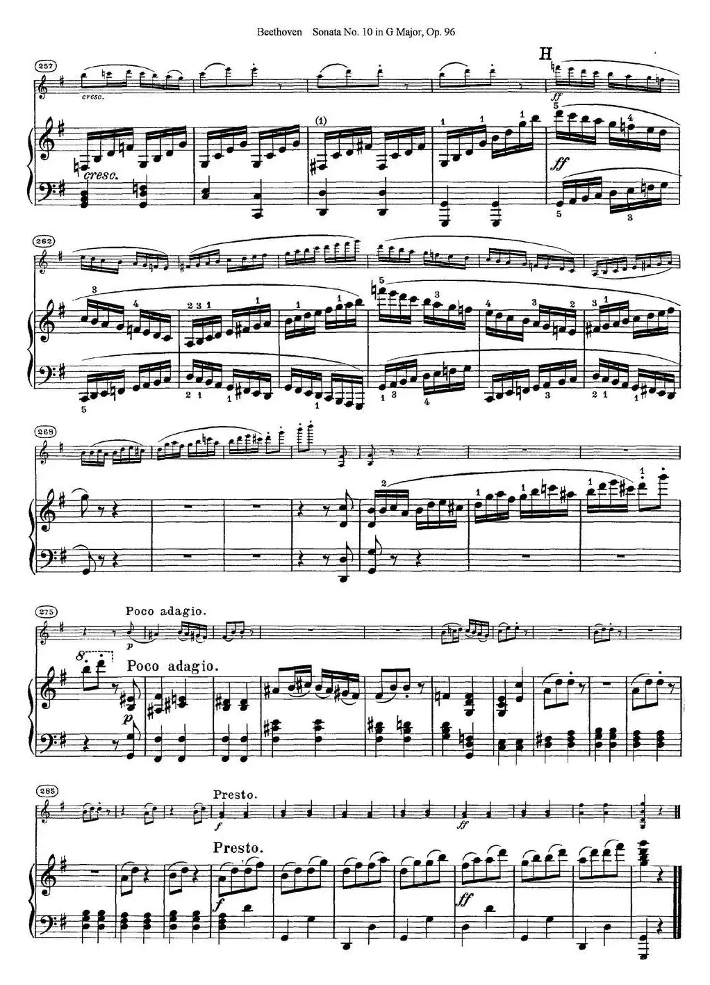 Violin Sonata No.10 in G Major Op.96（小提琴+钢琴伴奏）