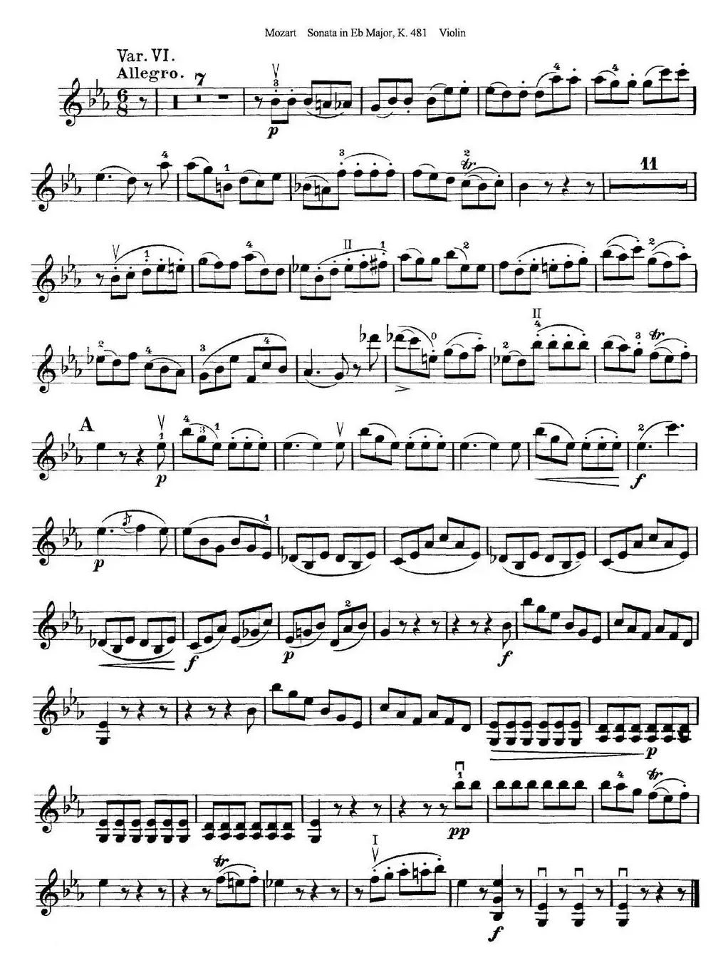 Violin Sonata in Eb Major K.481