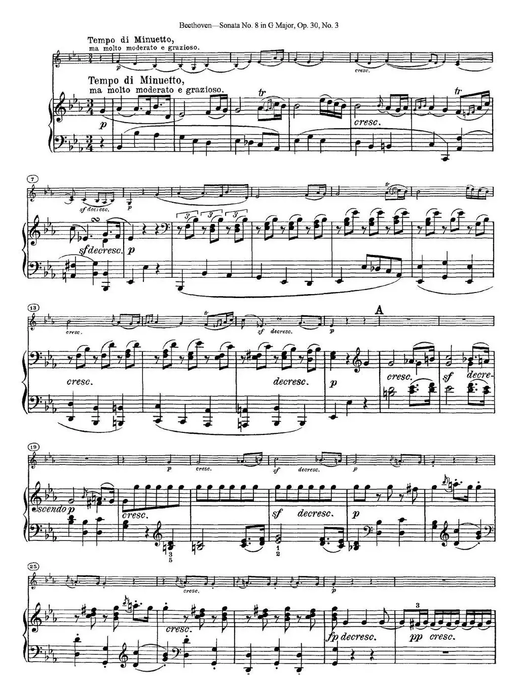 Violin Sonata No.8 in G Major Op.30 No.3（小提琴+钢琴伴奏）