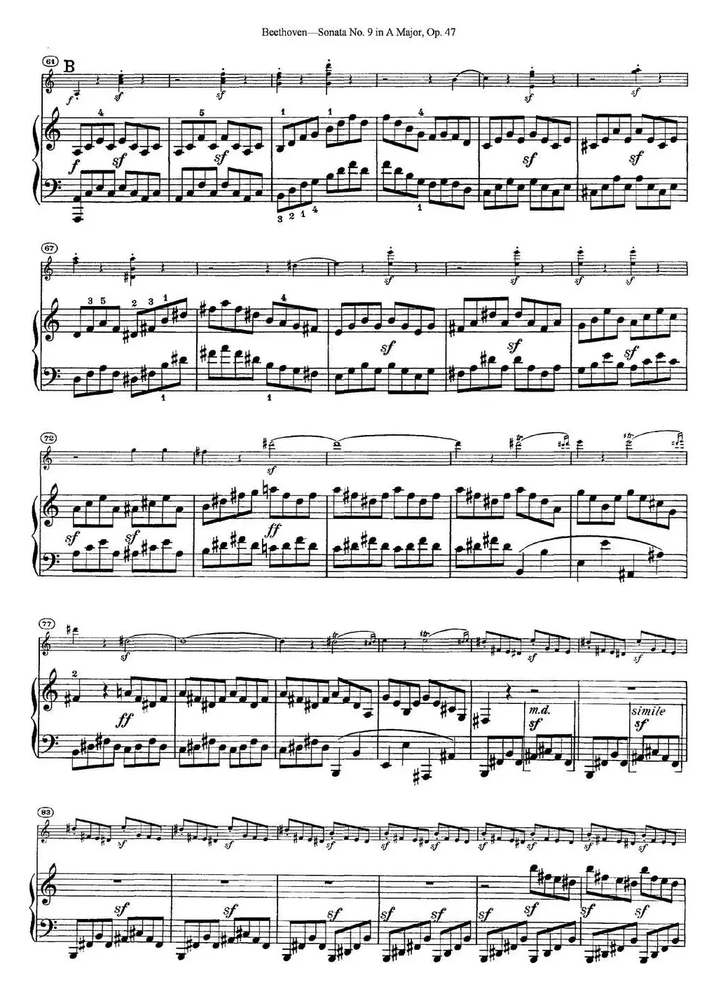 Violin Sonata No.9 in A Major Op.47（小提琴+钢琴伴奏）