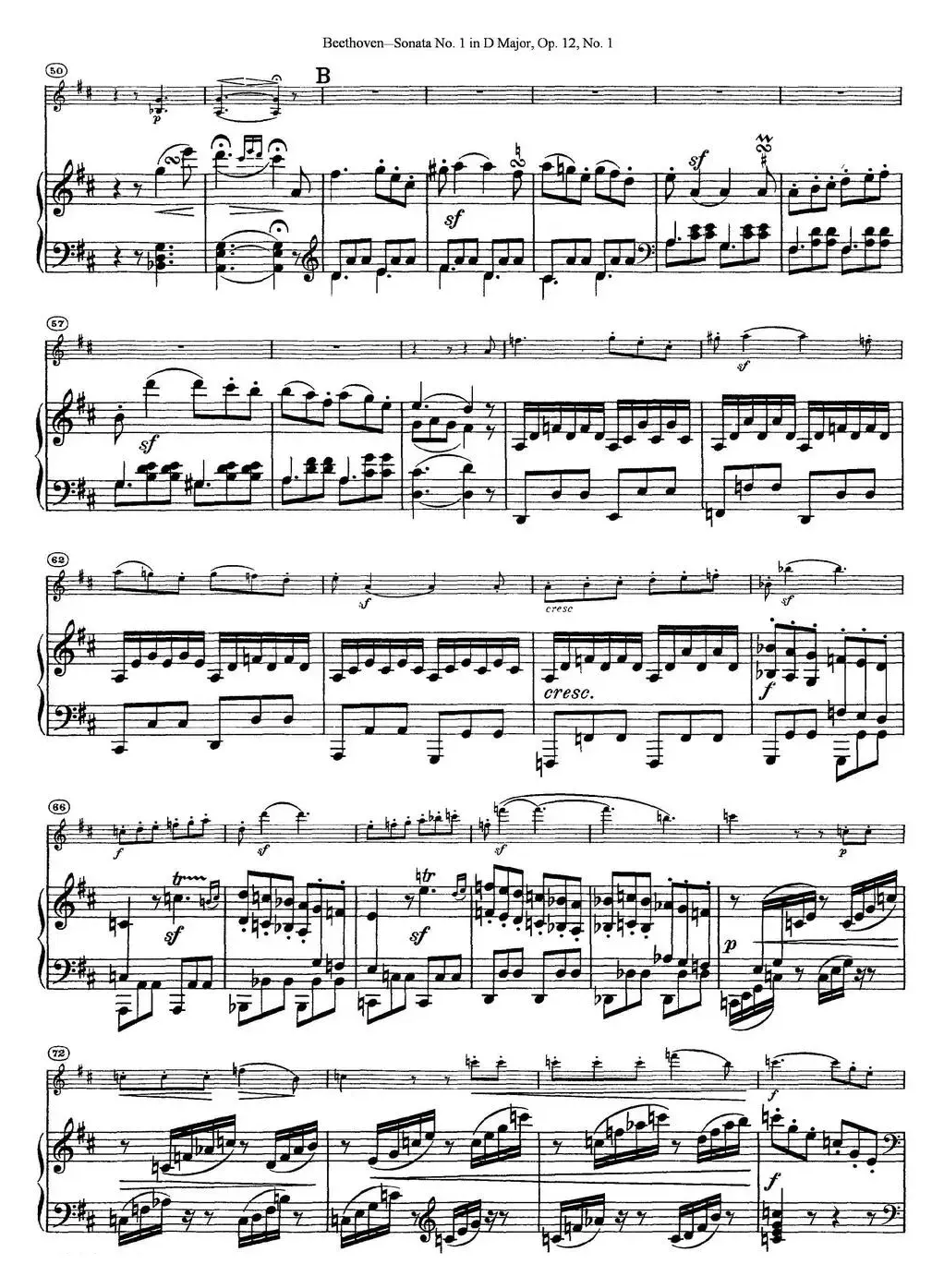 Violin Sonata No.1 in D Major Op.12 No.1（小提琴+钢琴伴奏）