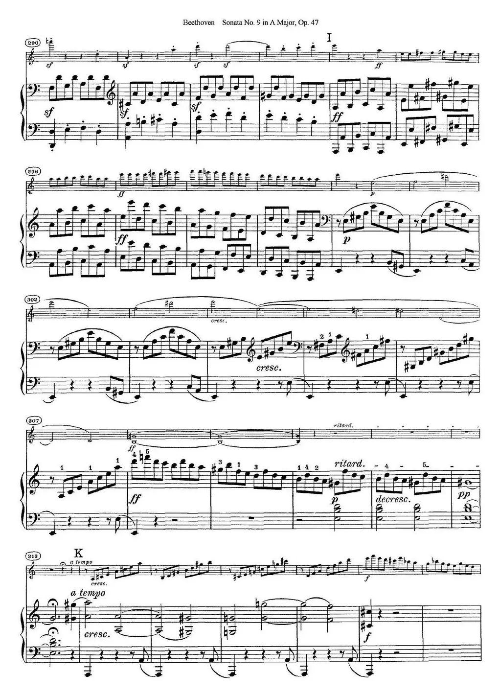 Violin Sonata No.9 in A Major Op.47（小提琴+钢琴伴奏）