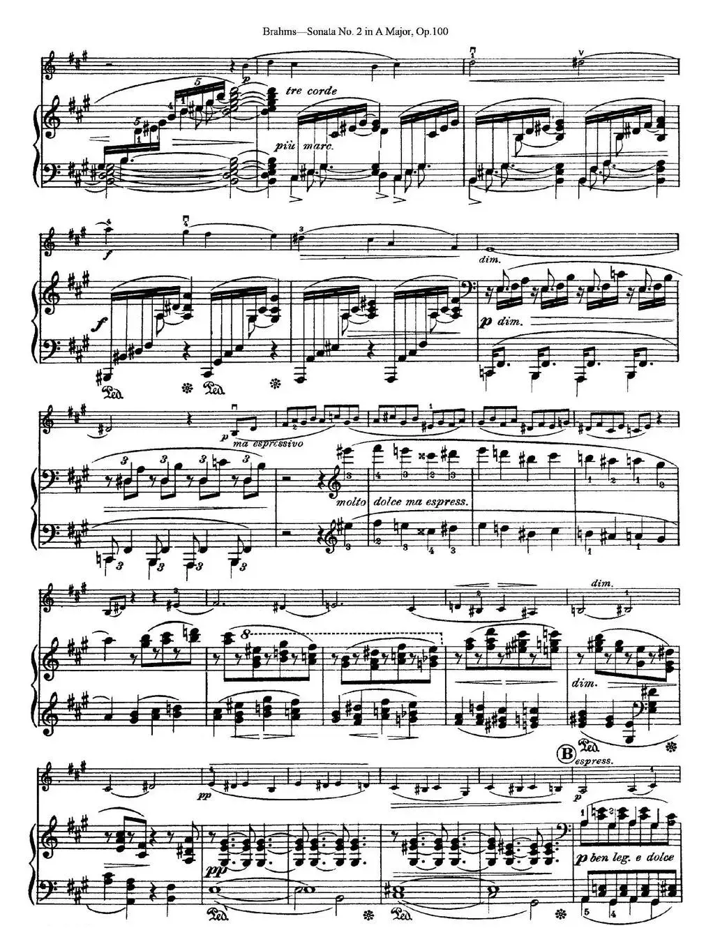 Violin Sonata No.2 in A Major Op.100（小提琴+钢琴伴奏）