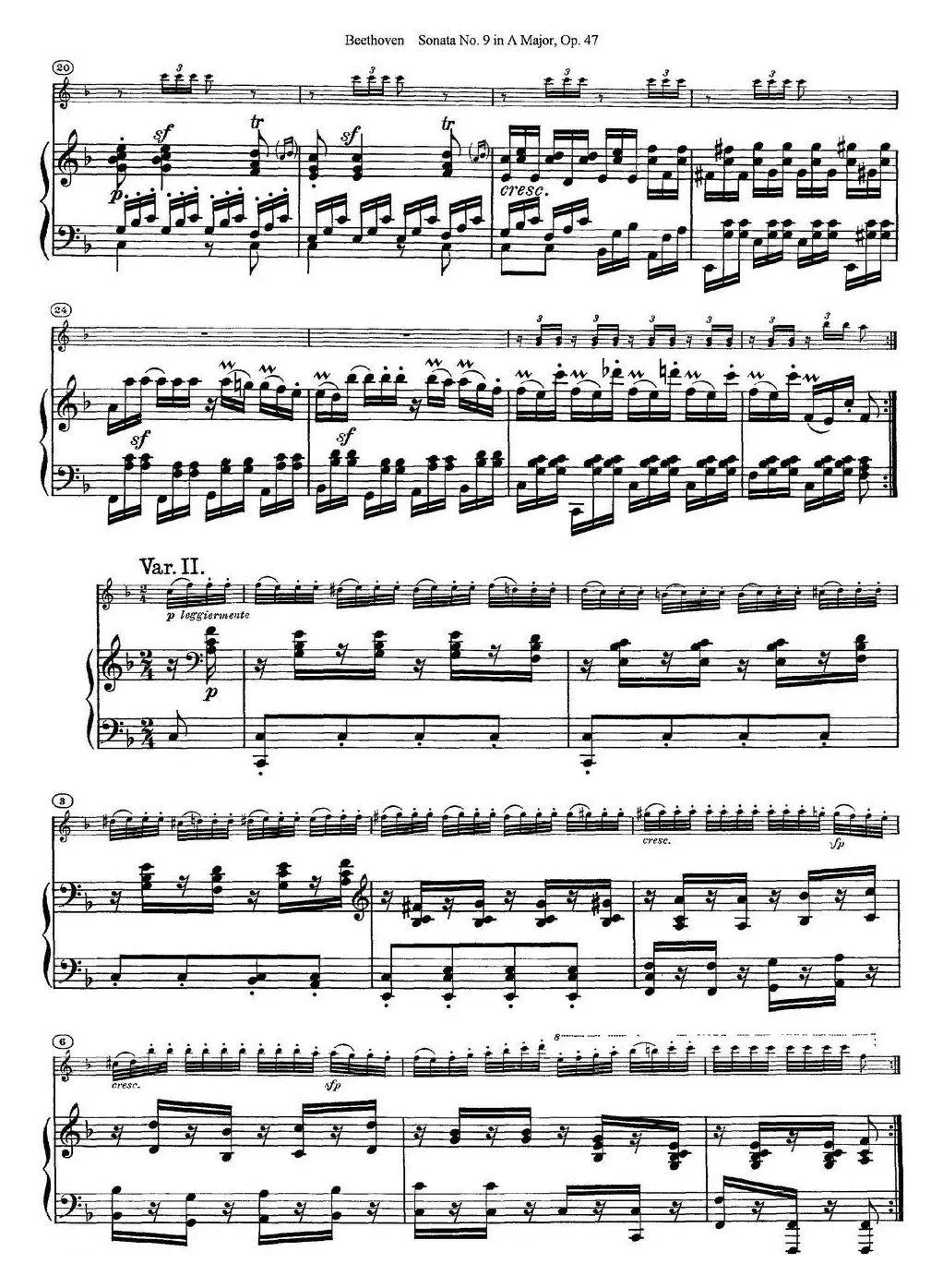 Violin Sonata No.9 in A Major Op.47（小提琴+钢琴伴奏）