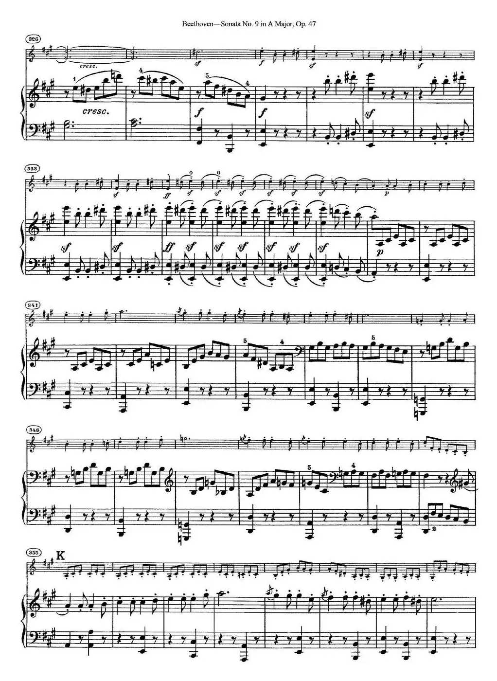 Violin Sonata No.9 in A Major Op.47（小提琴+钢琴伴奏）