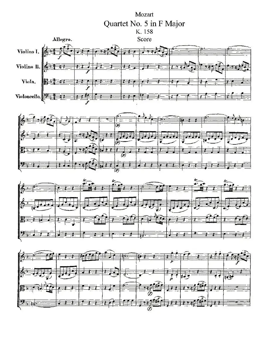 Quartet No. 5 in F Major, K. 158（F大调第五弦乐四重奏）