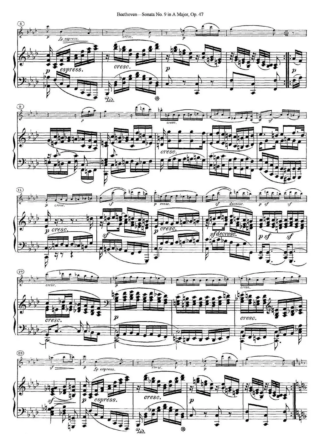 Violin Sonata No.9 in A Major Op.47（小提琴+钢琴伴奏）