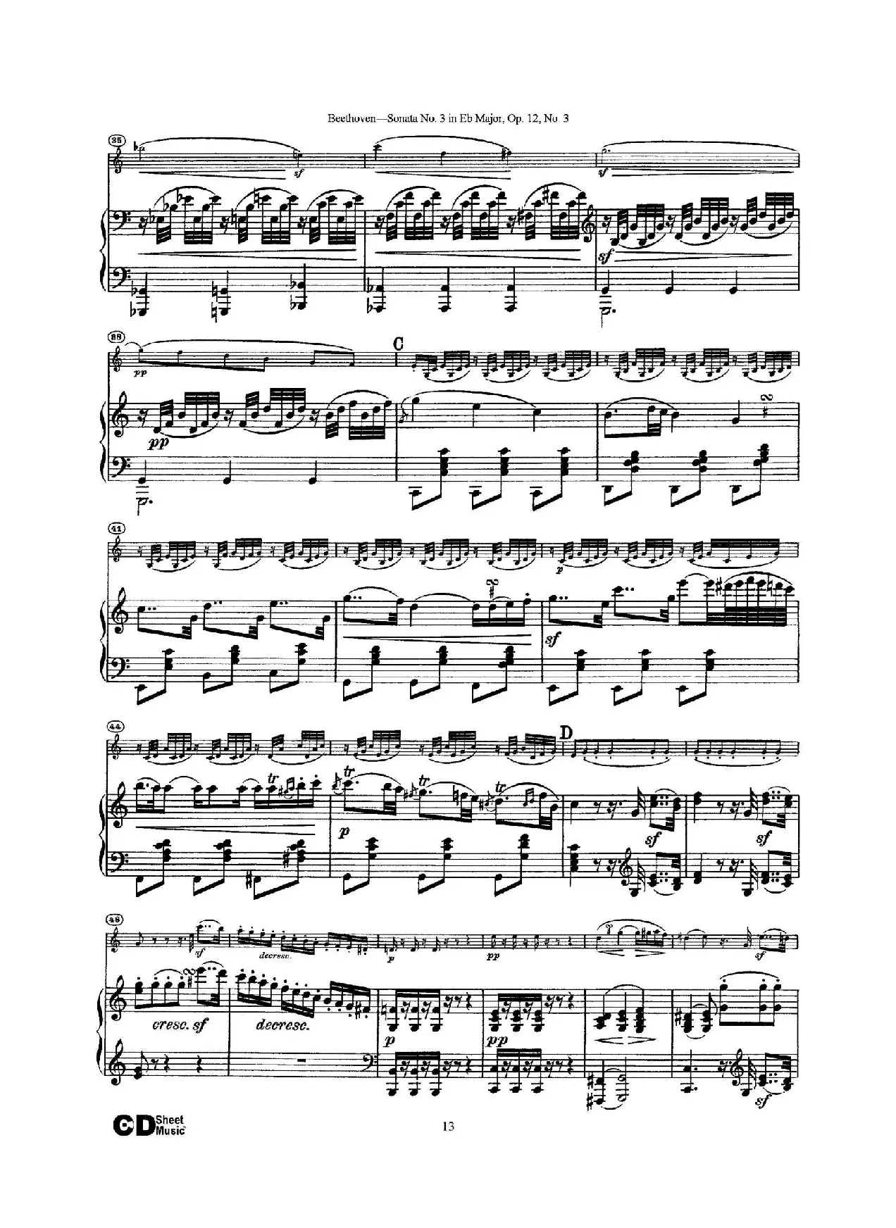 降E大调第三小提琴奏鸣曲（Sonata No.3 in Eb Major Op.12,No.3）（小提琴+钢琴伴奏）