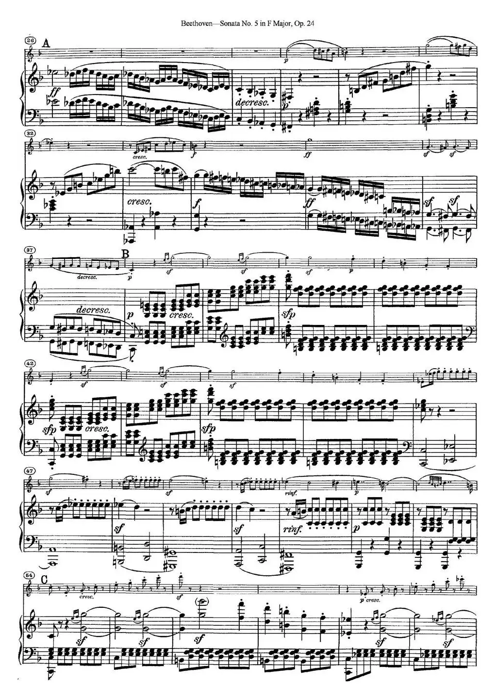 Violin Sonata No.5 in F Major Op.24（小提琴+钢琴伴奏）