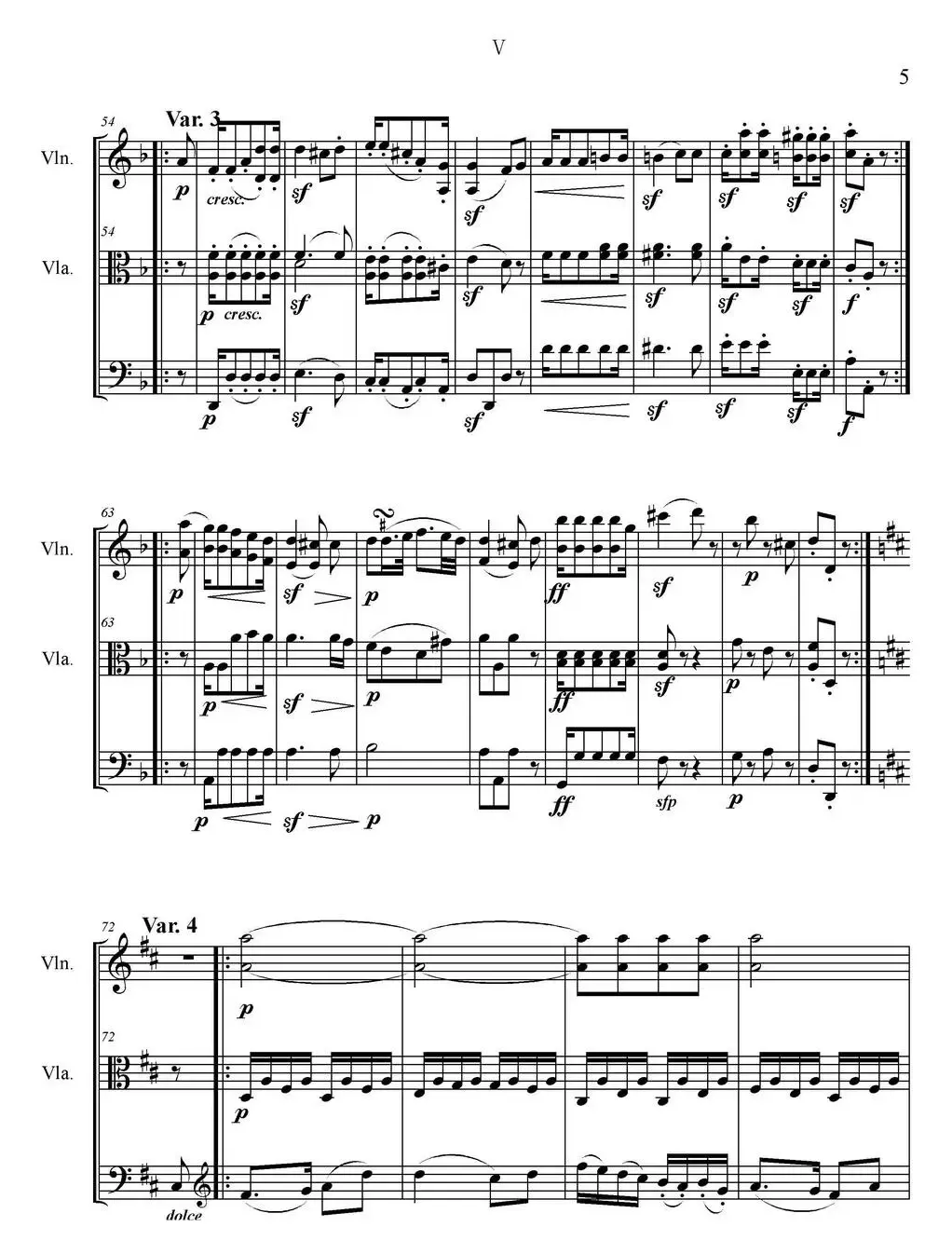 Serenate（String Trio）（D大调弦乐三重奏Op.8,V）