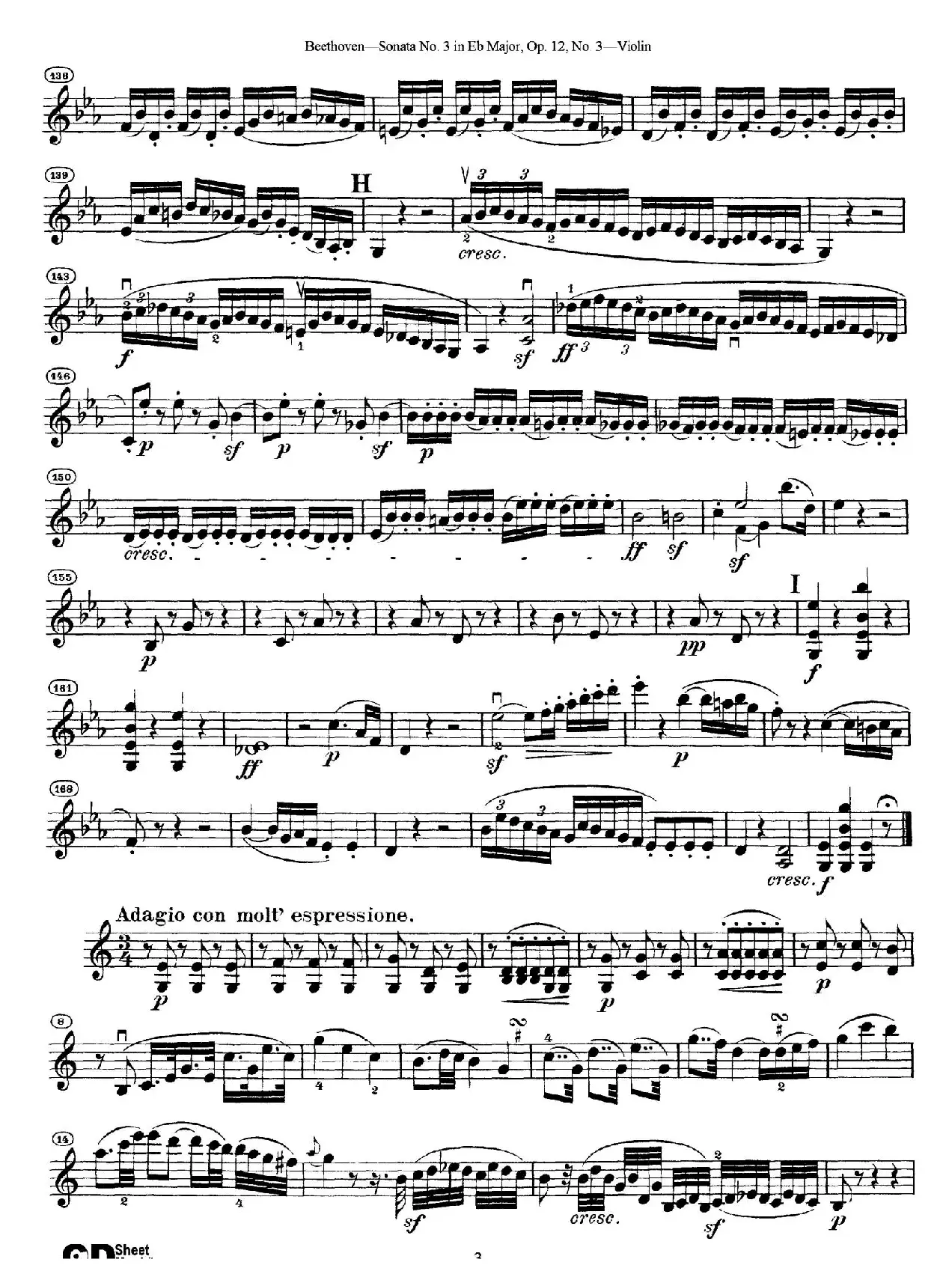 降E大调第三小提琴奏鸣曲（Sonata No.3 in Eb Major Op.12,No.3）