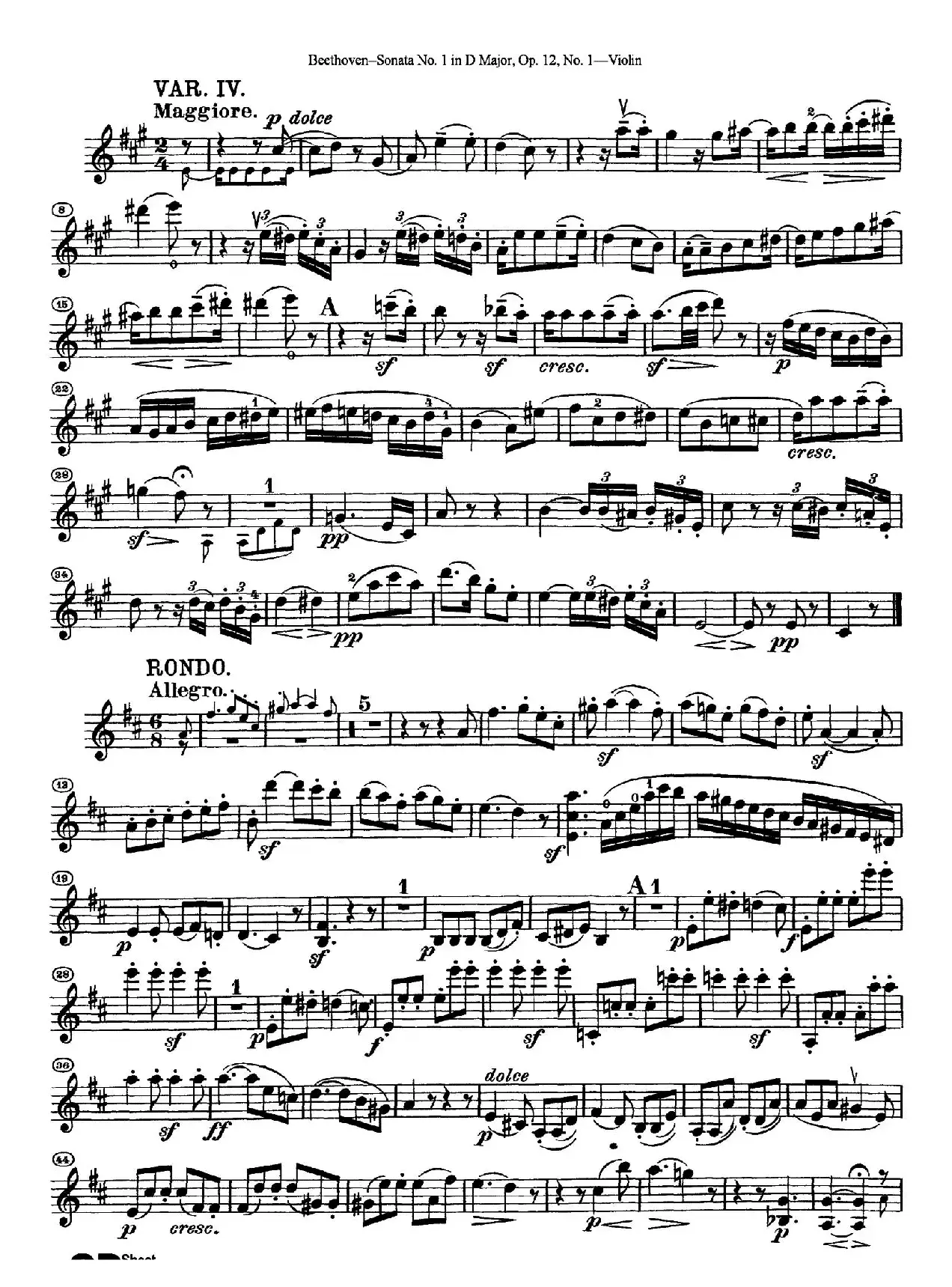 D大调第一小提琴奏鸣曲（Sonata No.1 in D Major Op.12,No.1）