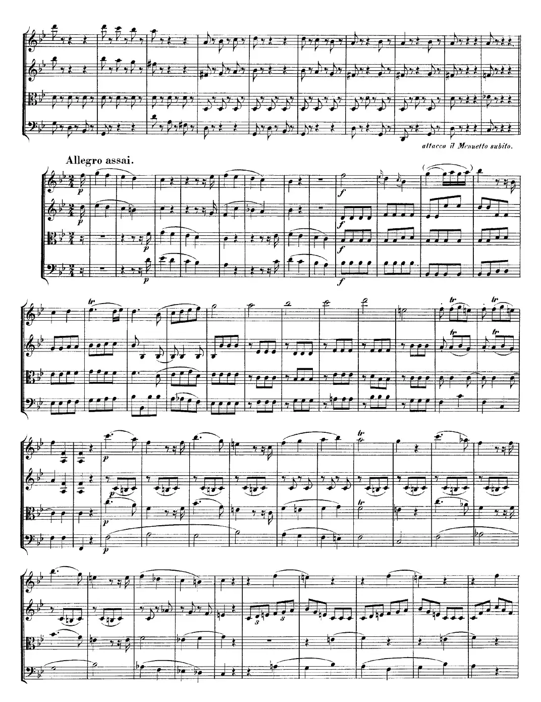 Mozart《Quartet No.12 in Bb Major,K.172》（总谱）