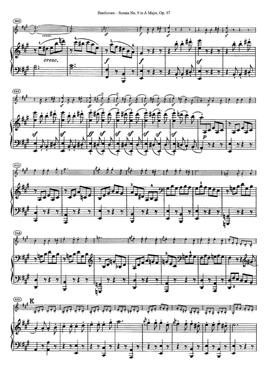 Violin Sonata No.9 in A Major Op.47（小提琴+钢琴伴奏）