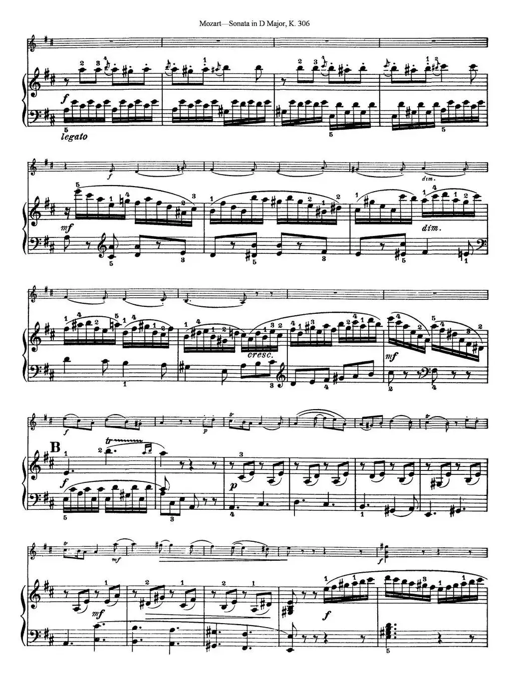 Violin Sonata in D Major K.306（小提琴+钢琴伴奏）