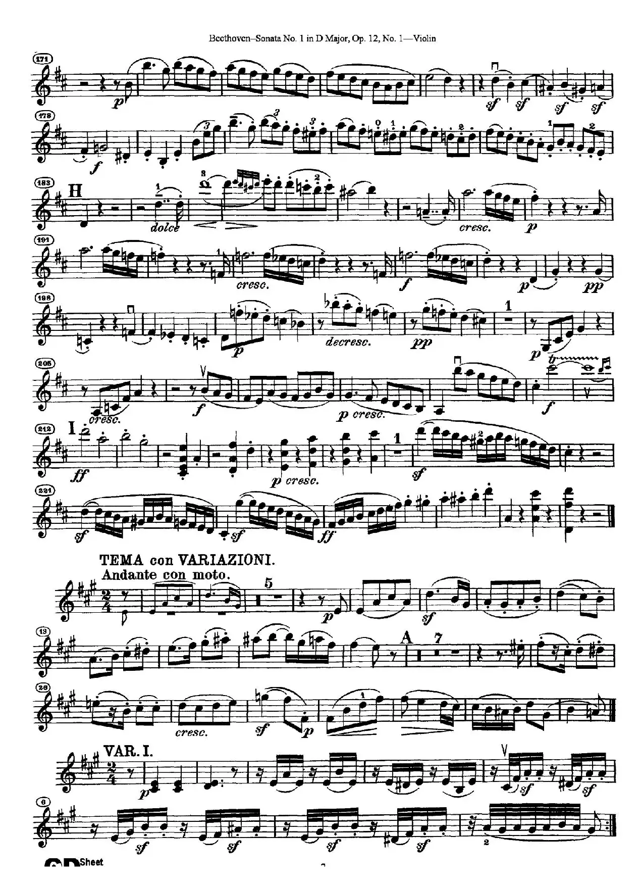 D大调第一小提琴奏鸣曲（Sonata No.1 in D Major Op.12,No.1）