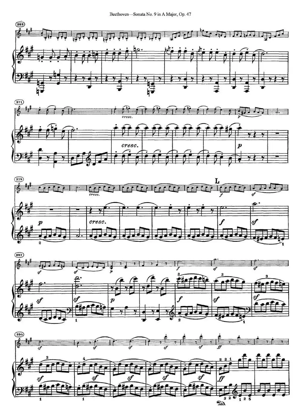 Violin Sonata No.9 in A Major Op.47（小提琴+钢琴伴奏）