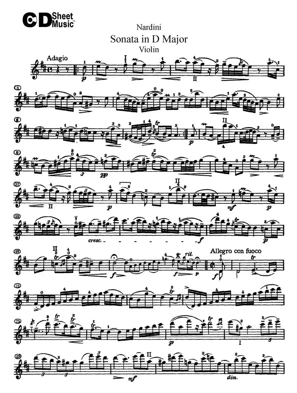 Nardini Violin Sonata in D Major