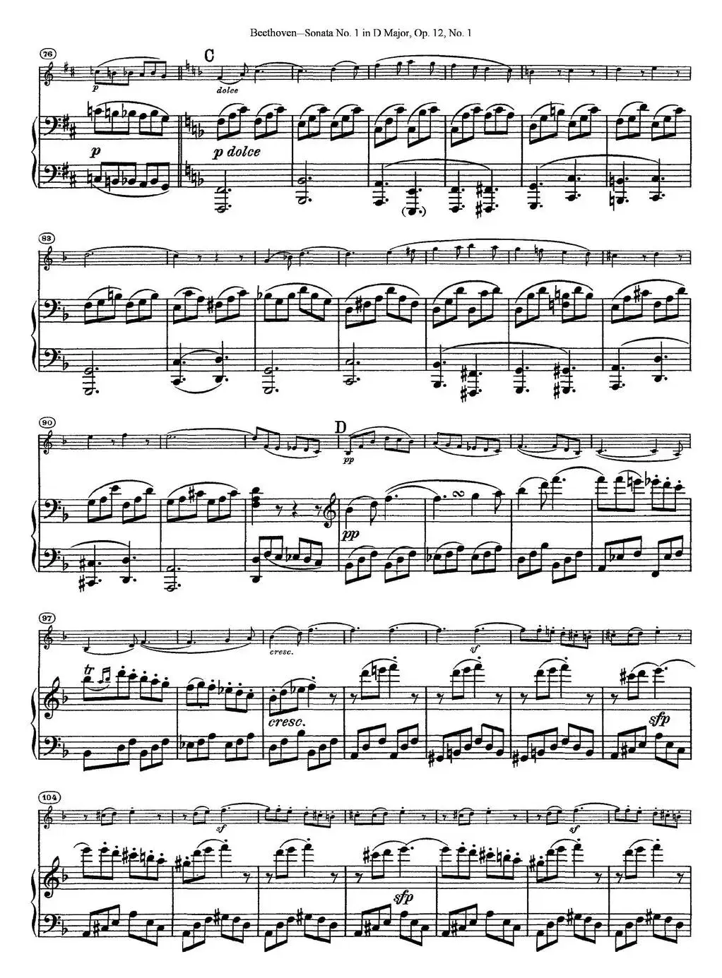 Violin Sonata No.1 in D Major Op.12 No.1（小提琴+钢琴伴奏）