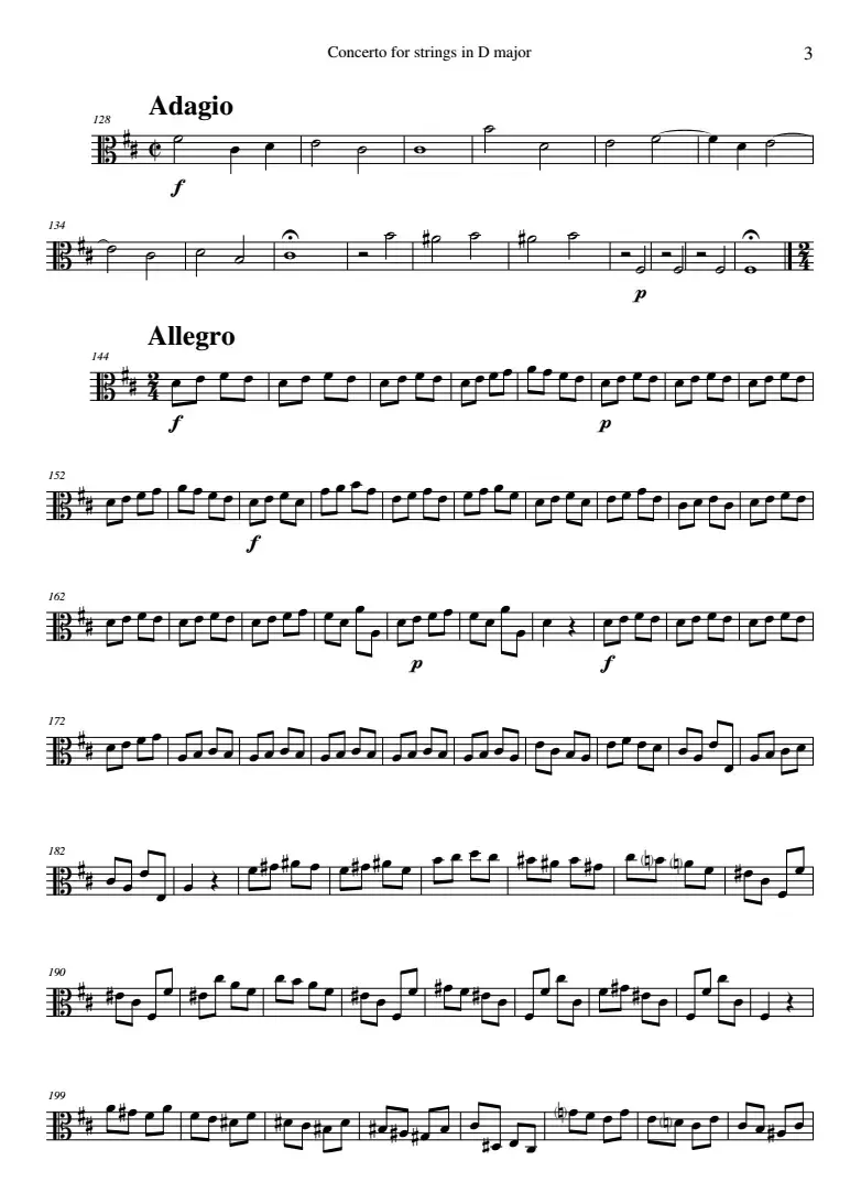 Concerto for strings in D Major（RV121、Viola分谱）