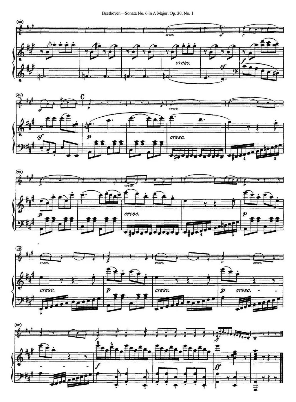 Violin Sonata No.6 in A Major Op.30 No.1（小提琴+钢琴伴奏）